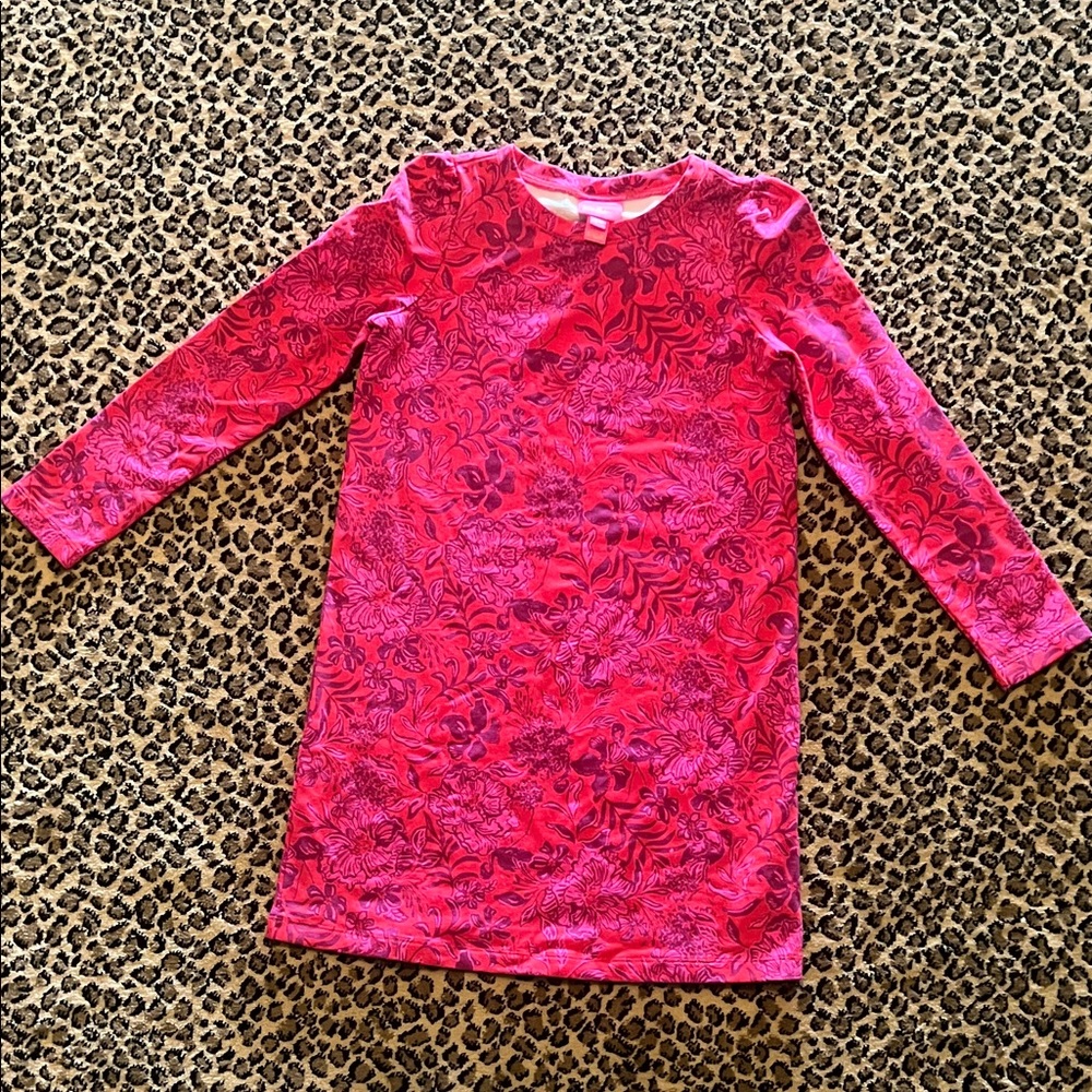 Lilly Pulitzer Girls 8-10 Long Sleeve Pink Floral Print Dress